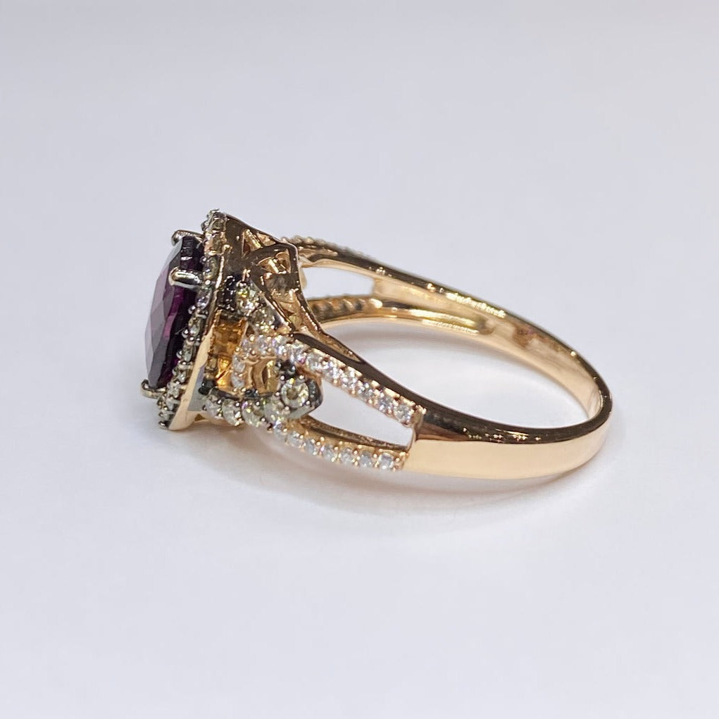LeVian Raspberry Rhodolite & Diamond 14k Ring