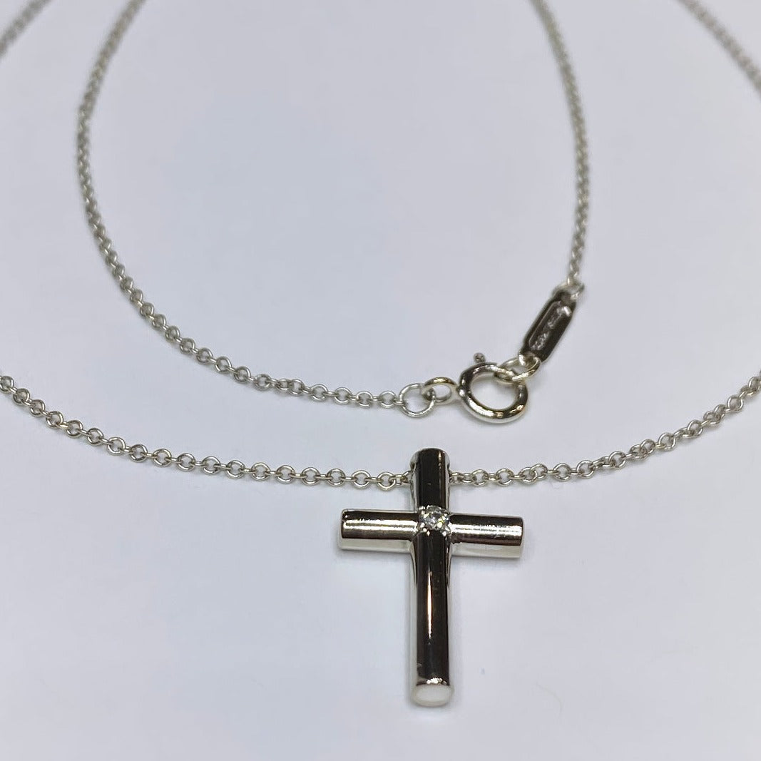 Tiffany & Co. 18k Diamond Cross Necklace