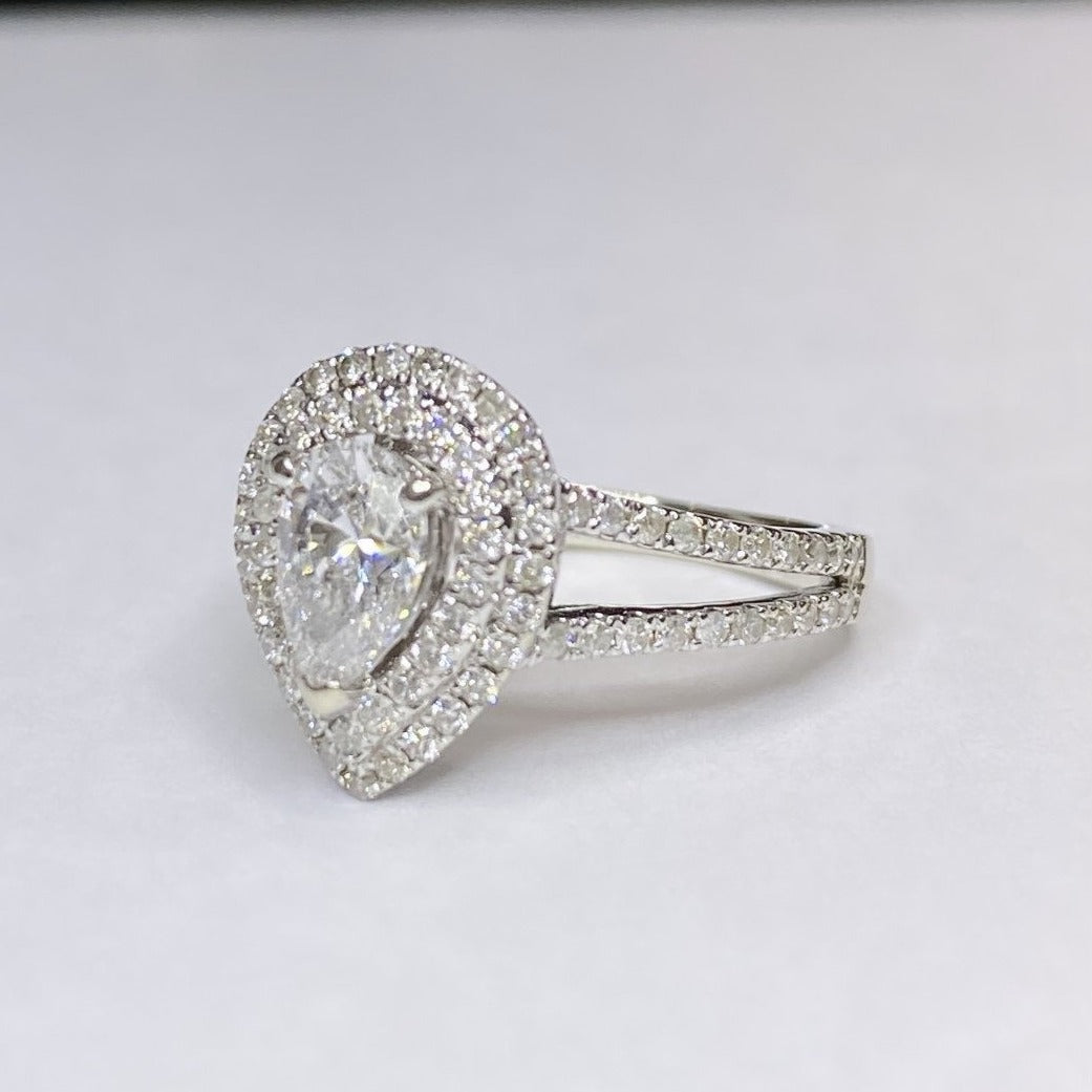 14k Double Halo Pear Shape Ring