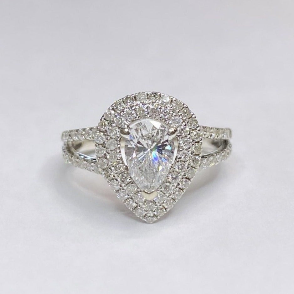 14k Double Halo Pear Shape Ring