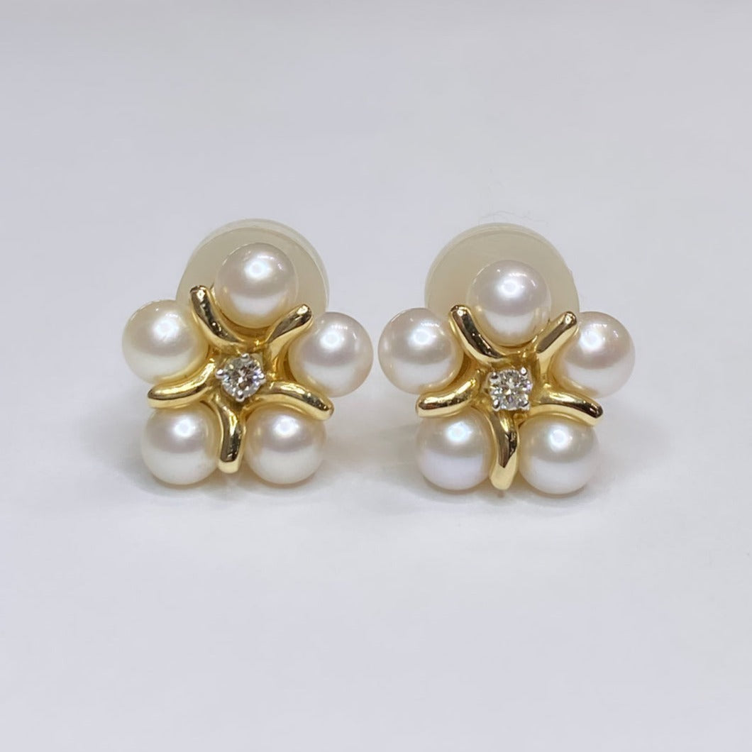 14k Clip-on Pearl & Diamond Accent Earrings