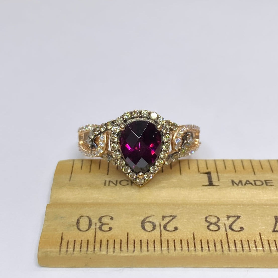 LeVian Raspberry Rhodolite & Diamond 14k Ring