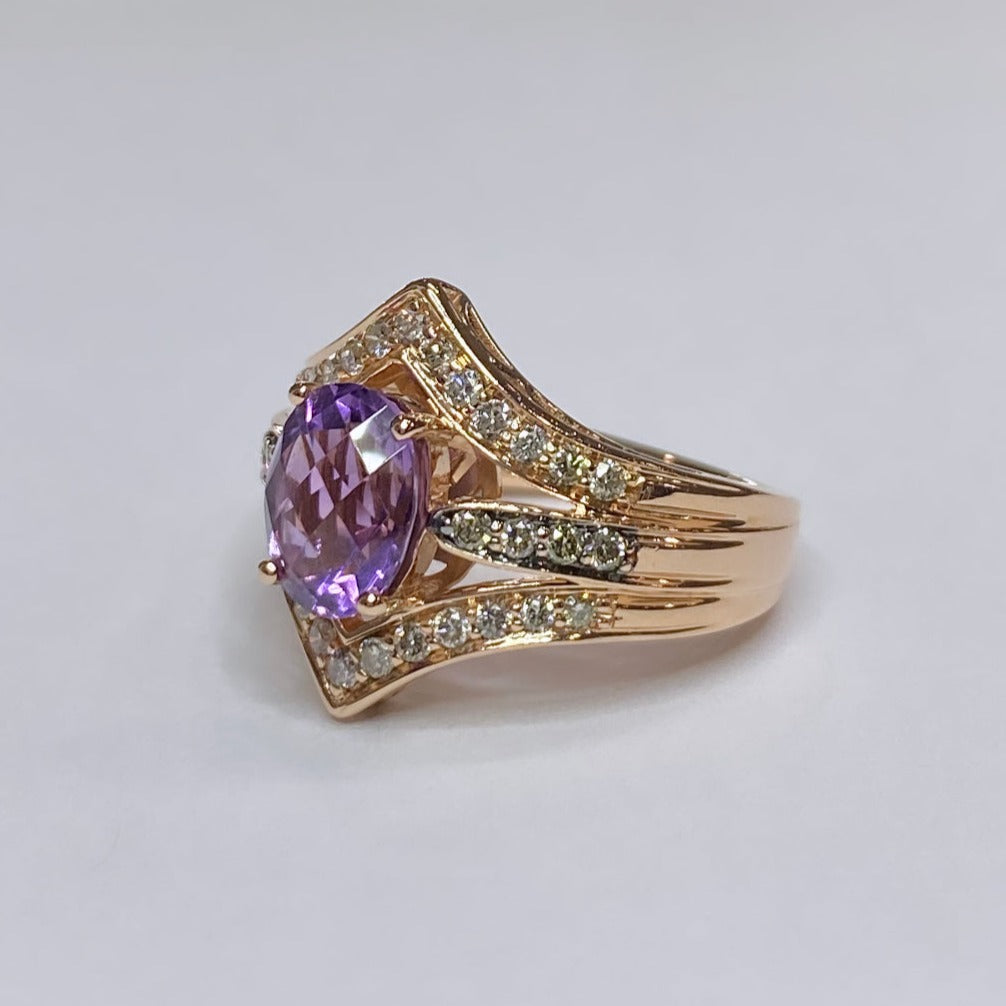 LeVian Amethyst Ring 1/2cttw Diamonds 14K Strawberry Gold