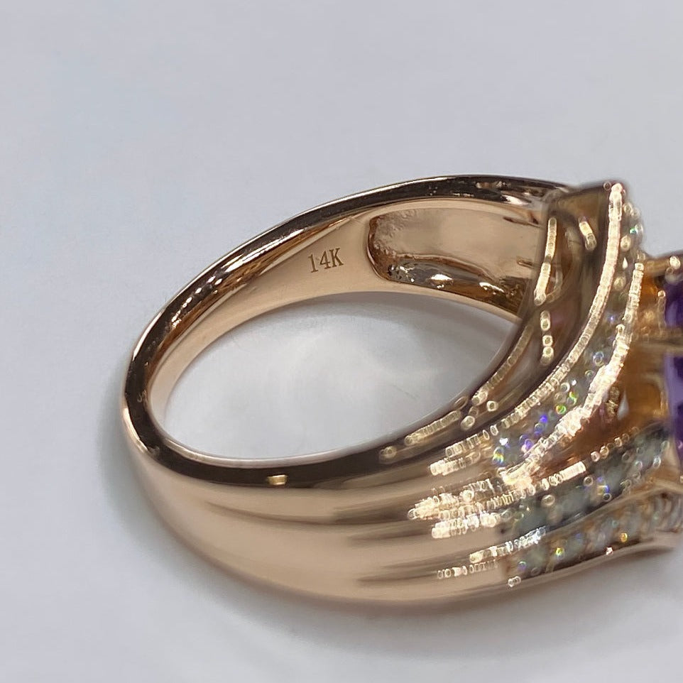 LeVian Amethyst Ring 1/2cttw Diamonds 14K Strawberry Gold