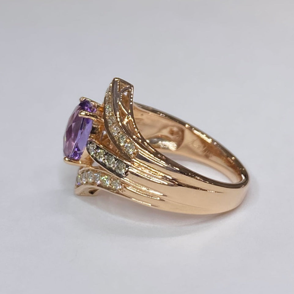 LeVian Amethyst Ring 1/2cttw Diamonds 14K Strawberry Gold