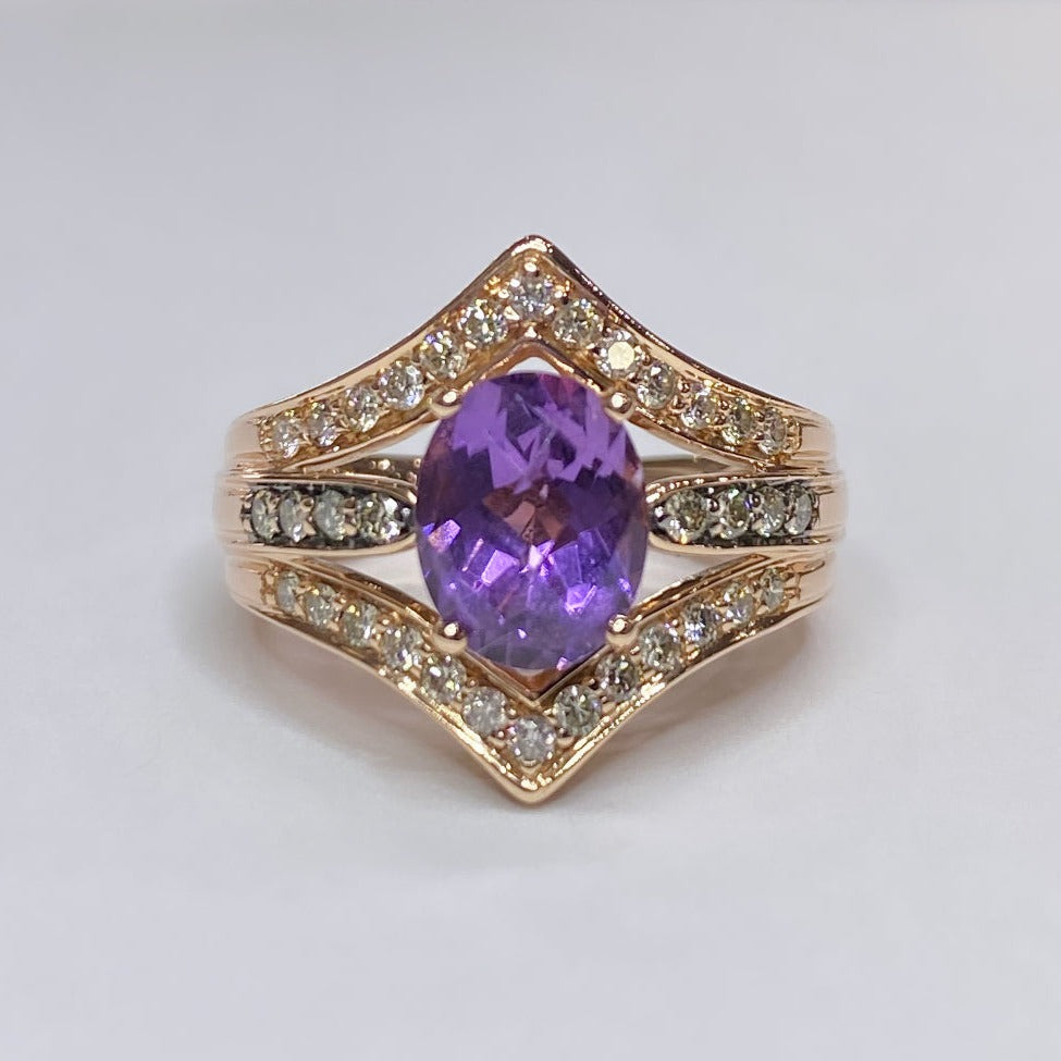 LeVian Amethyst Ring 1/2cttw Diamonds 14K Strawberry Gold
