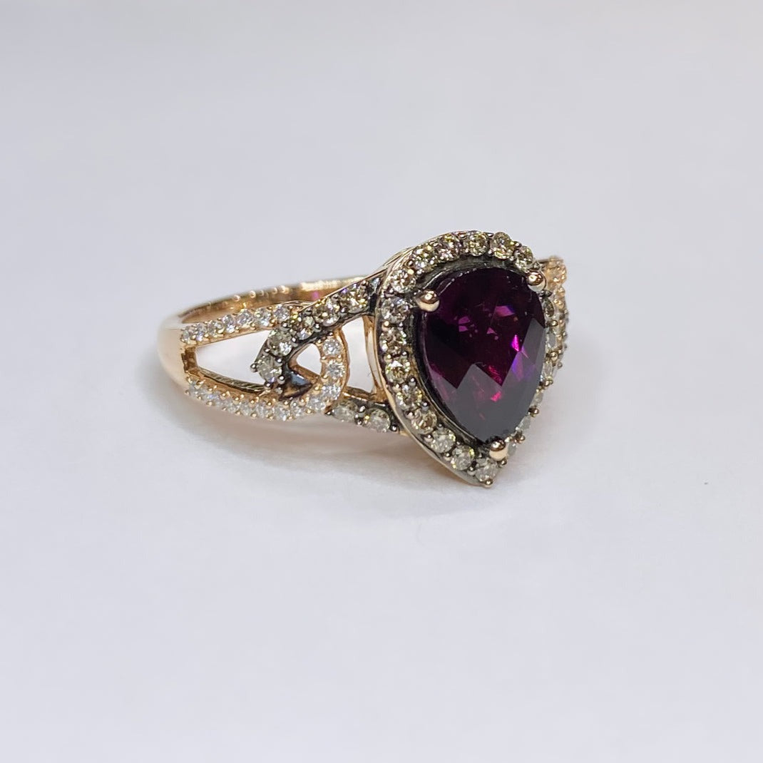 LeVian Raspberry Rhodolite & Diamond 14k Ring