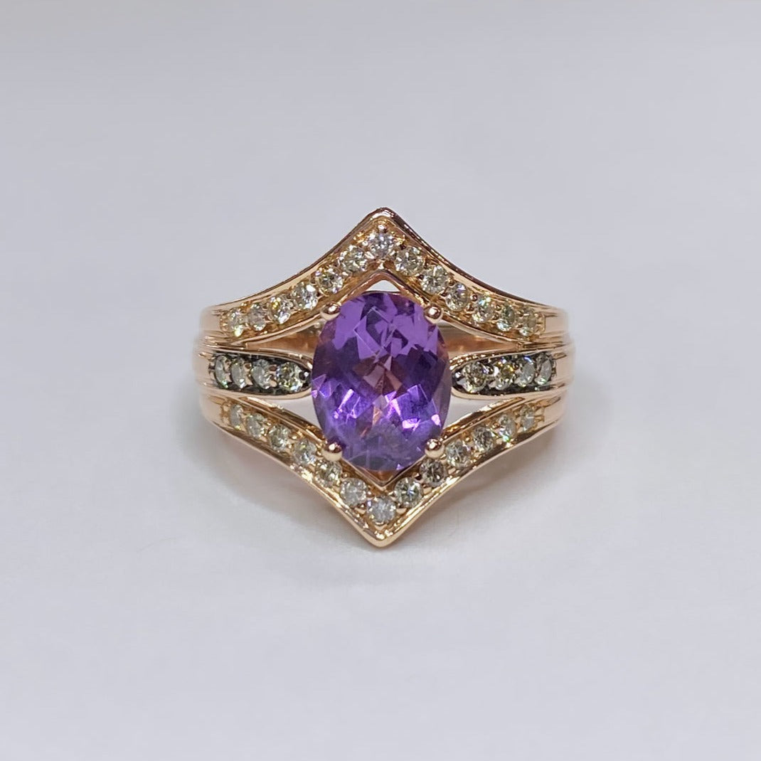 LeVian Amethyst Ring 1/2cttw Diamonds 14K Strawberry Gold
