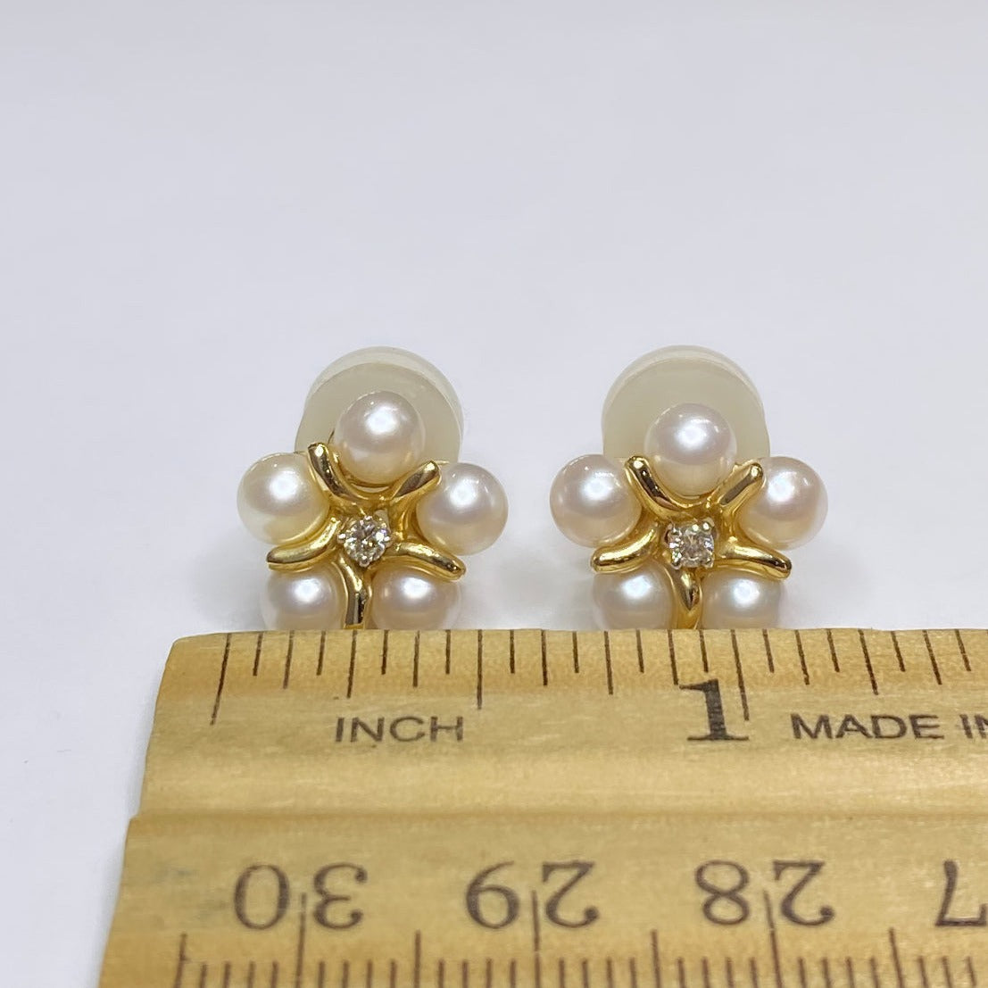 14k Clip-on Pearl & Diamond Accent Earrings