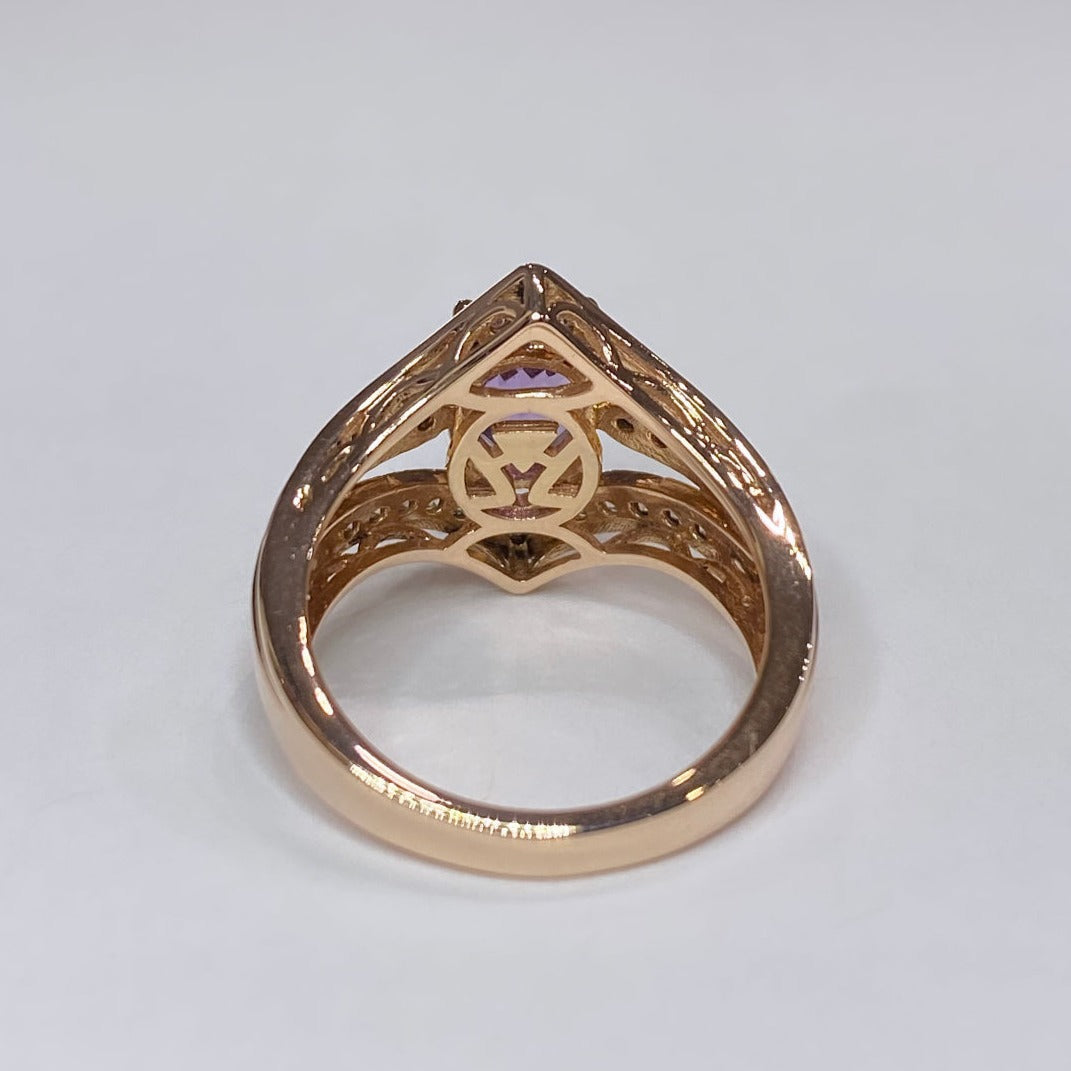 LeVian Amethyst Ring 1/2cttw Diamonds 14K Strawberry Gold
