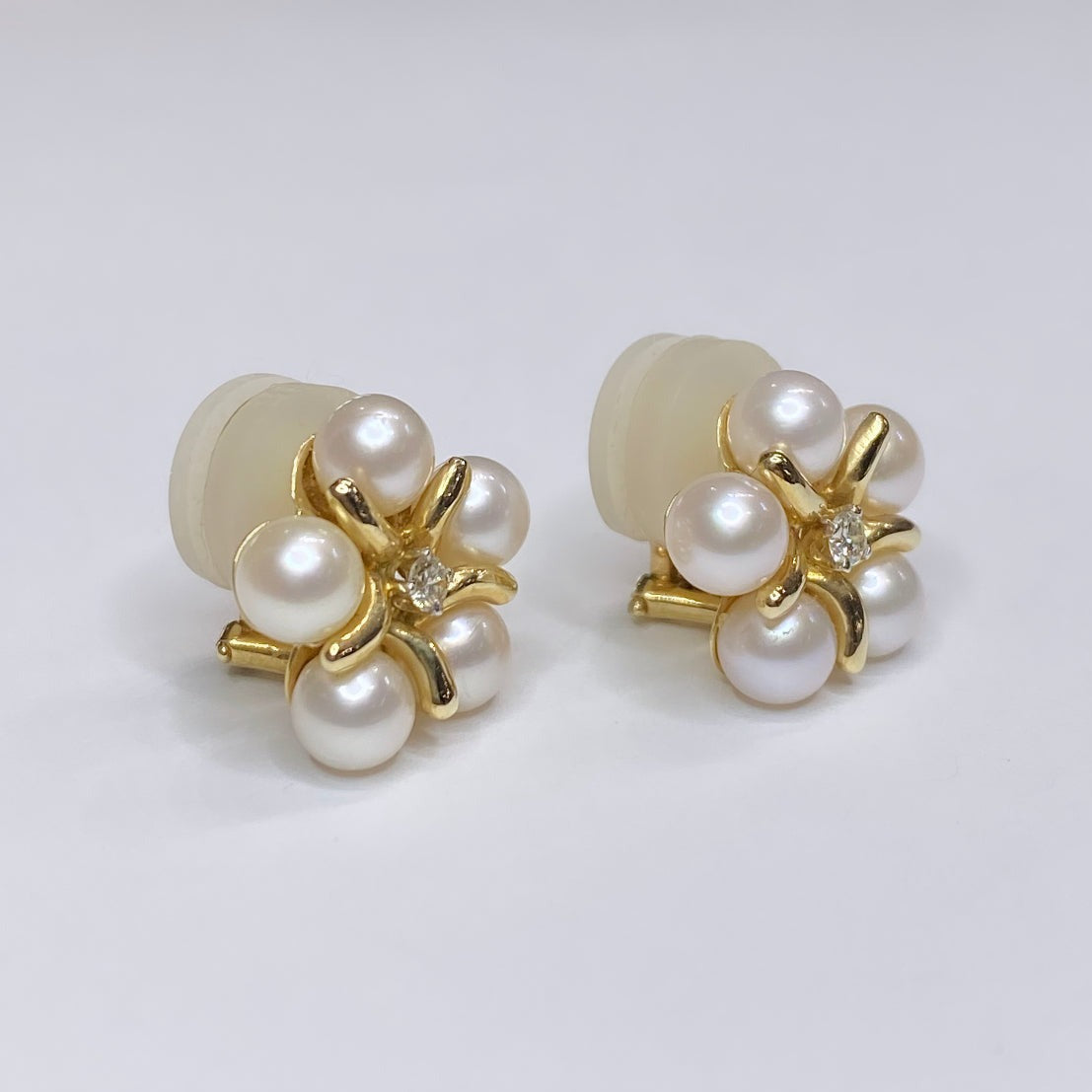 14k Clip-on Pearl & Diamond Accent Earrings