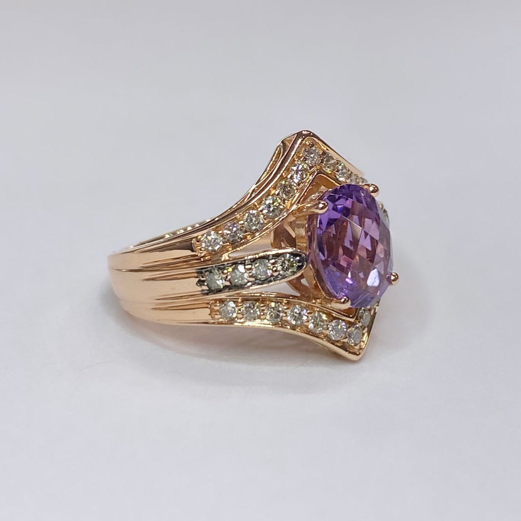 LeVian Amethyst Ring 1/2cttw Diamonds 14K Strawberry Gold