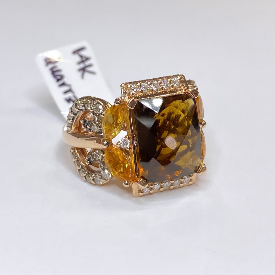 LeVian Caramel Quartz & Diamond Ring