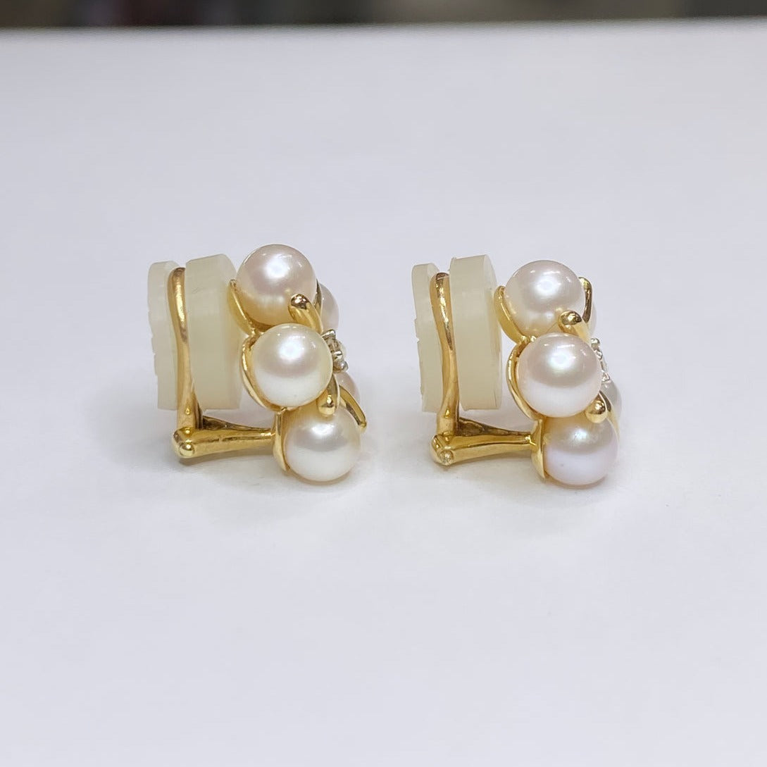 14k Clip-on Pearl & Diamond Accent Earrings