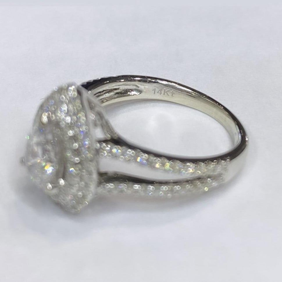 14k Double Halo Pear Shape Ring