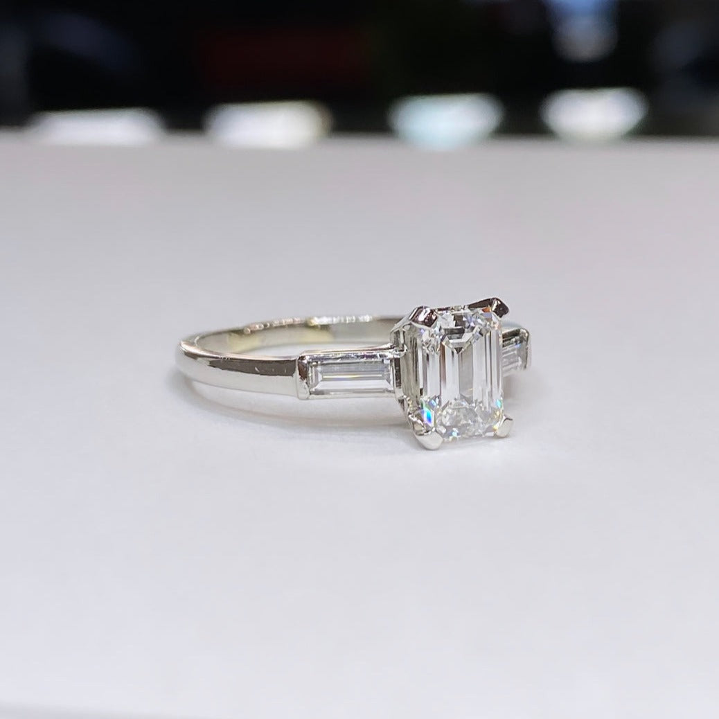 Emerald Cut Platinum Engagement Ring
