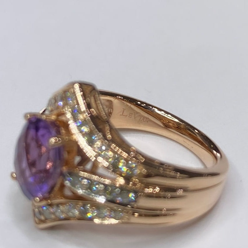 LeVian Amethyst Ring 1/2cttw Diamonds 14K Strawberry Gold