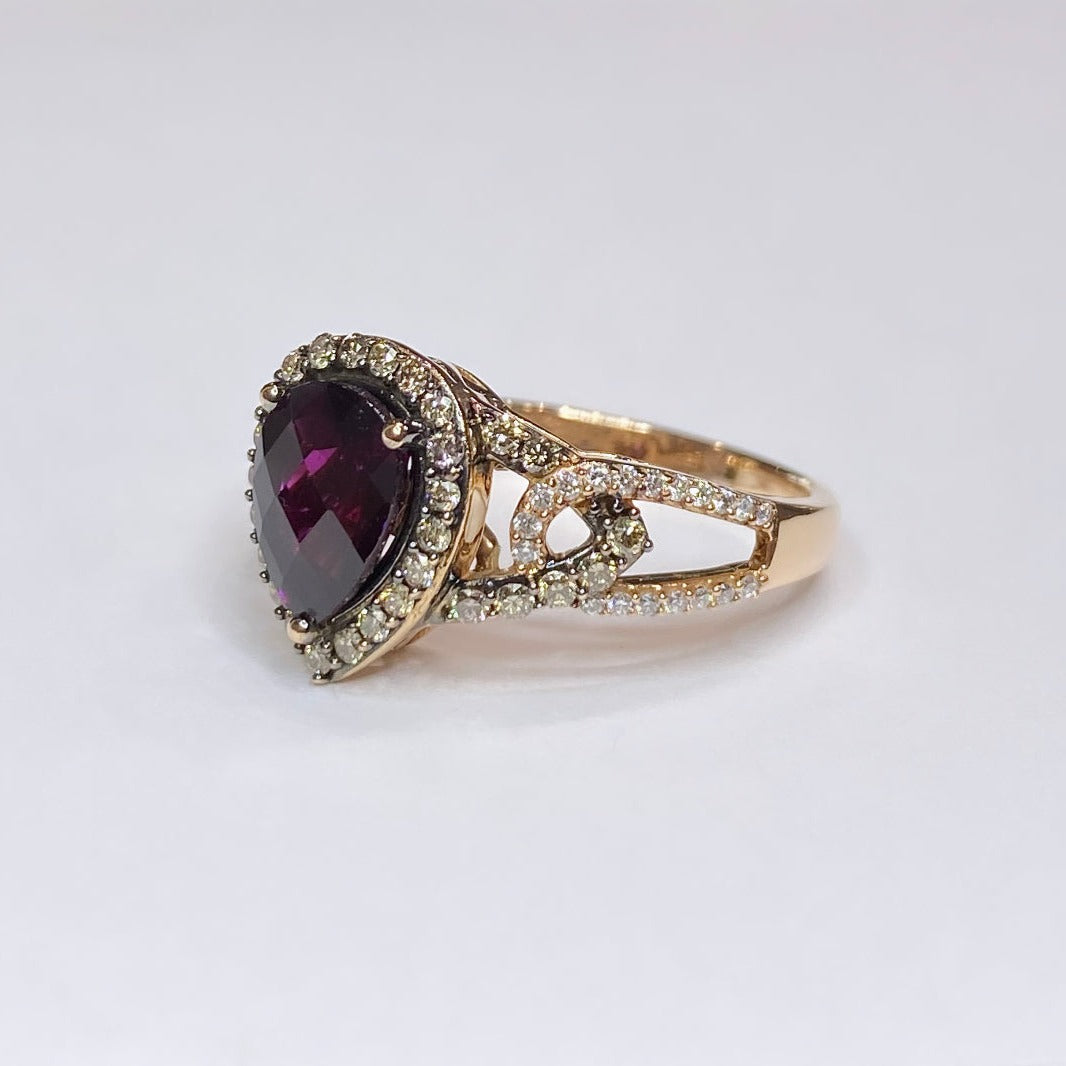 LeVian Raspberry Rhodolite & Diamond 14k Ring