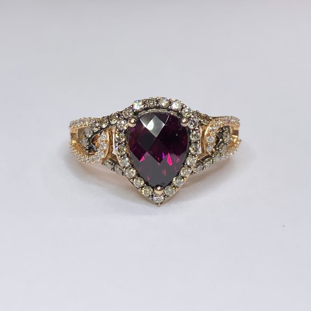 LeVian Raspberry Rhodolite & Diamond 14k Ring