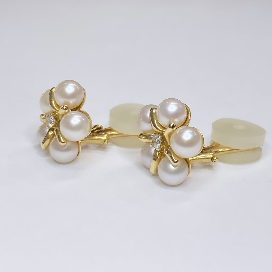 14k Clip-on Pearl & Diamond Accent Earrings