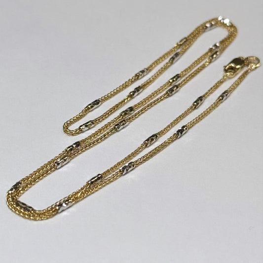 14k Two-Tone Diamond Cut Stations Wheat Chain