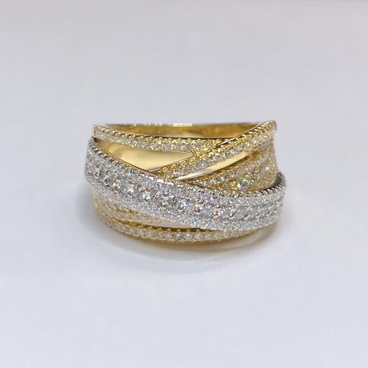 18k Two-Tone Crossover Pave Ring 2ctw