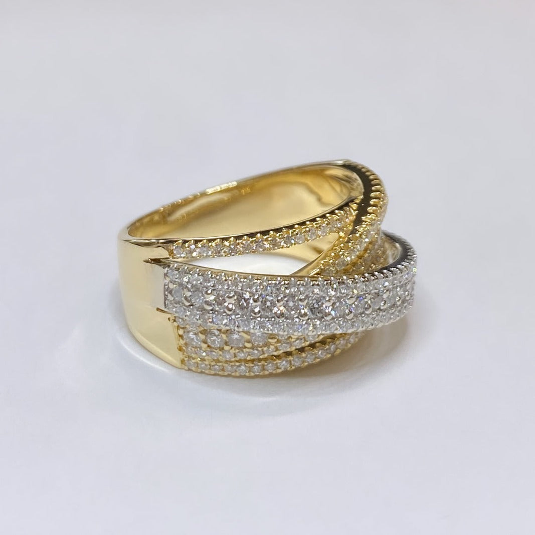 18k Two-Tone Crossover Pave Ring 2ctw