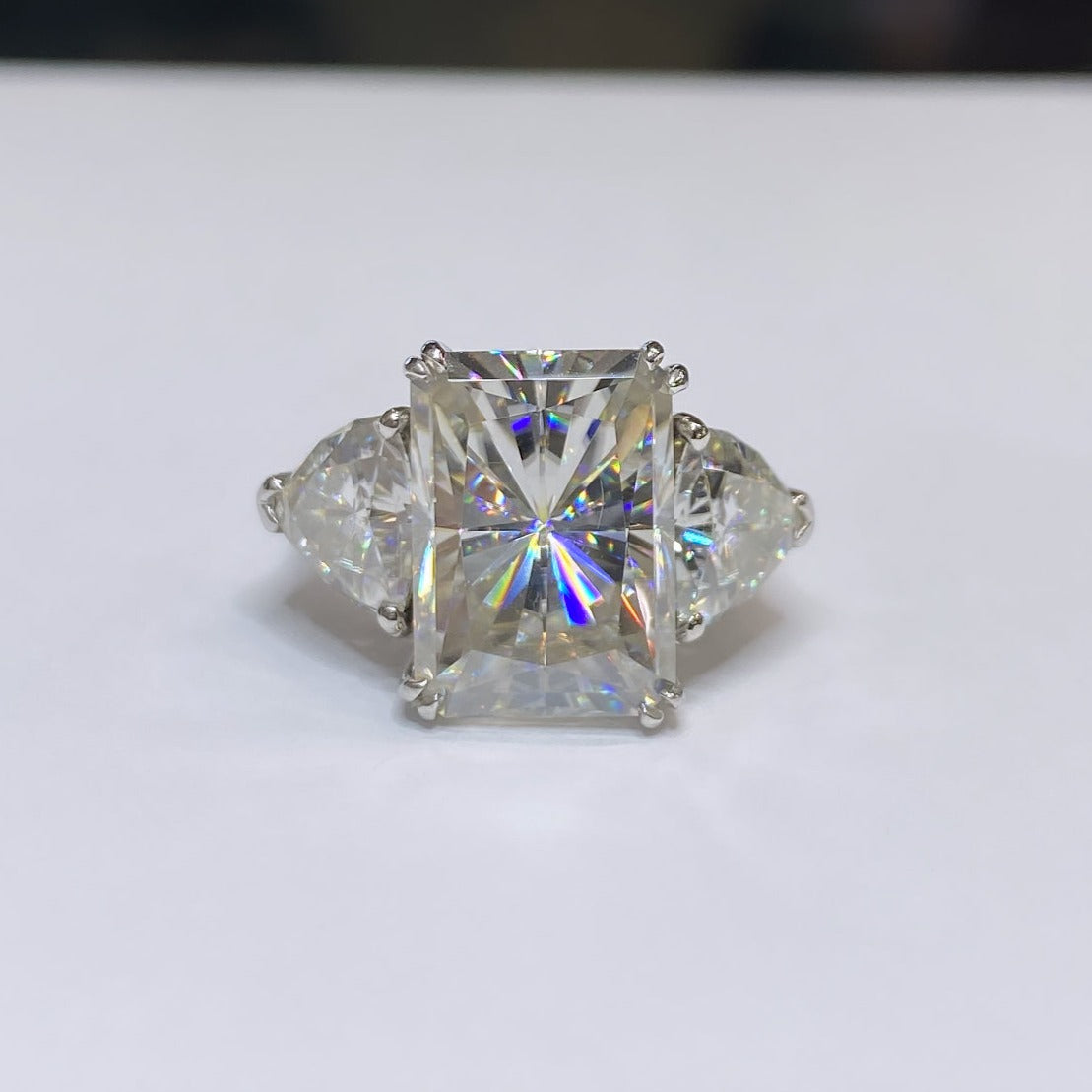 Moissanite Radiant & Trillion Cut Platinum Ring