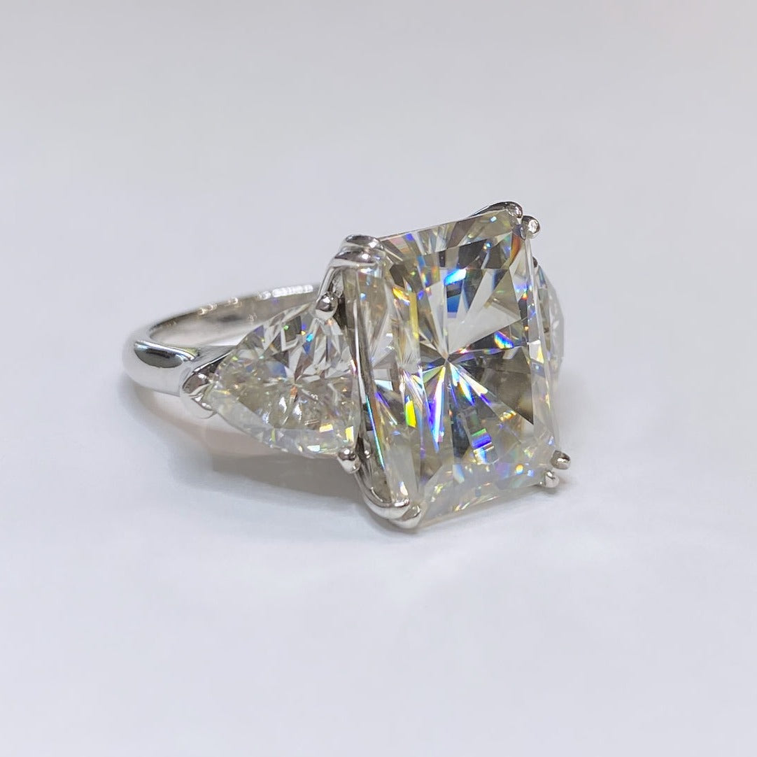 Moissanite Radiant & Trillion Cut Platinum Ring