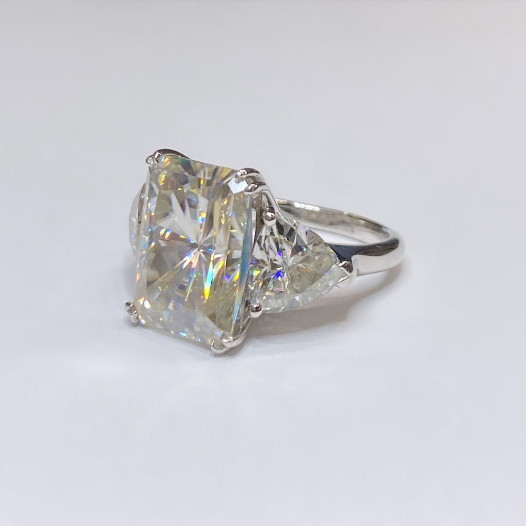 Moissanite Radiant & Trillion Cut Platinum Ring