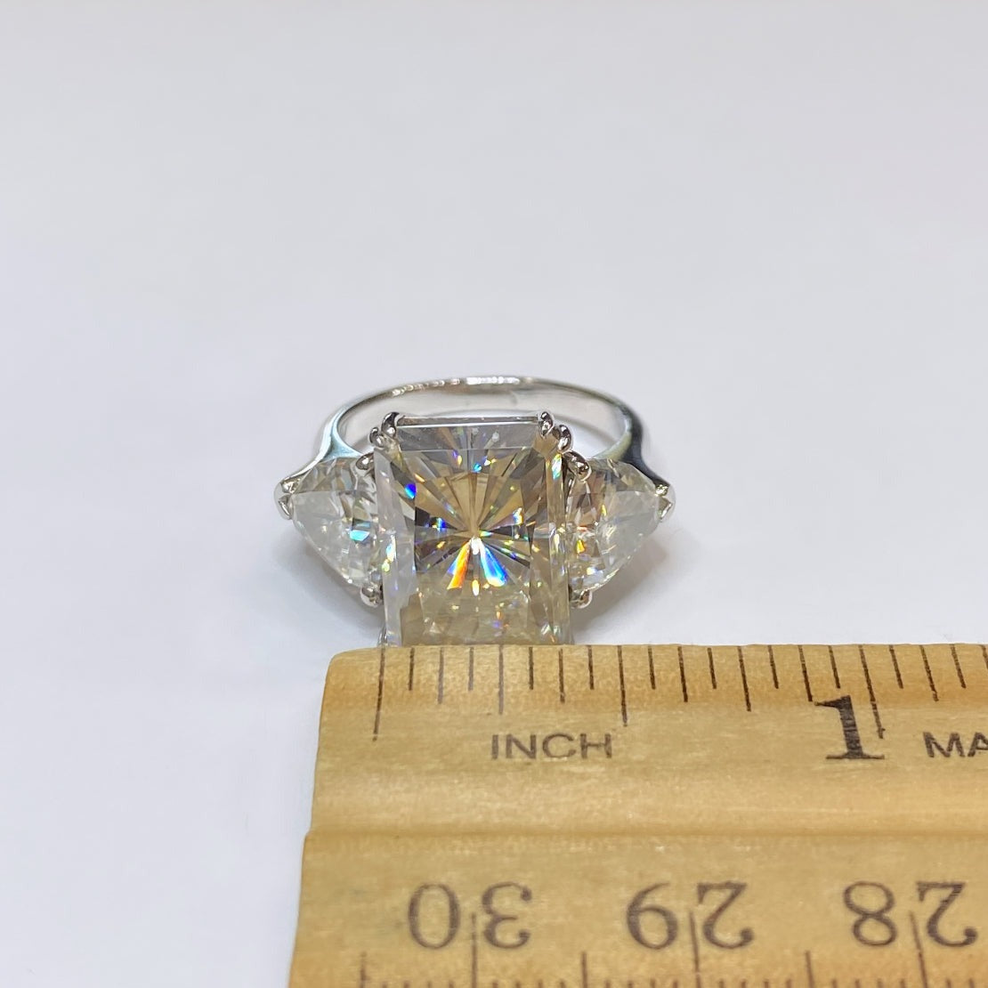 Moissanite Radiant & Trillion Cut Platinum Ring