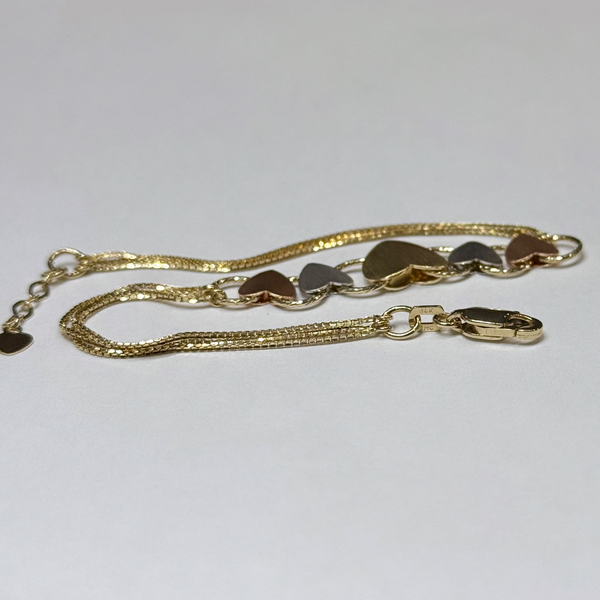 14k Tricolor Reversible Hearts Bracelet