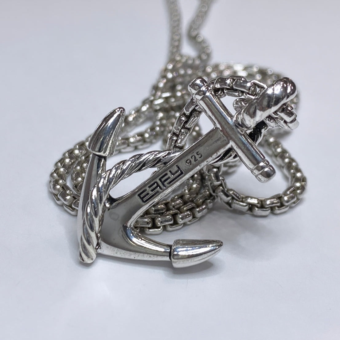 EFFY Collection EFFY® Men's Anchor Pendant Necklace in Sterling Silver -  Macy's