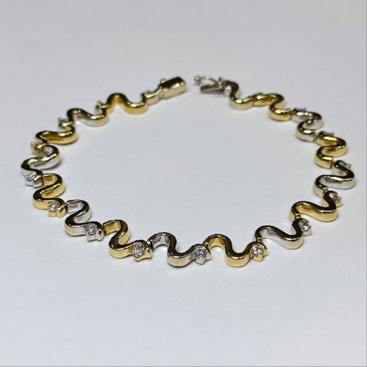 18k Two-tone CZ Wave Bracelet