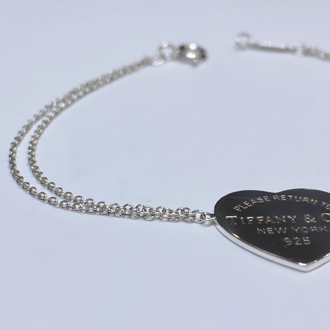 T & Co. 925 Heart Double Chain Bracelet