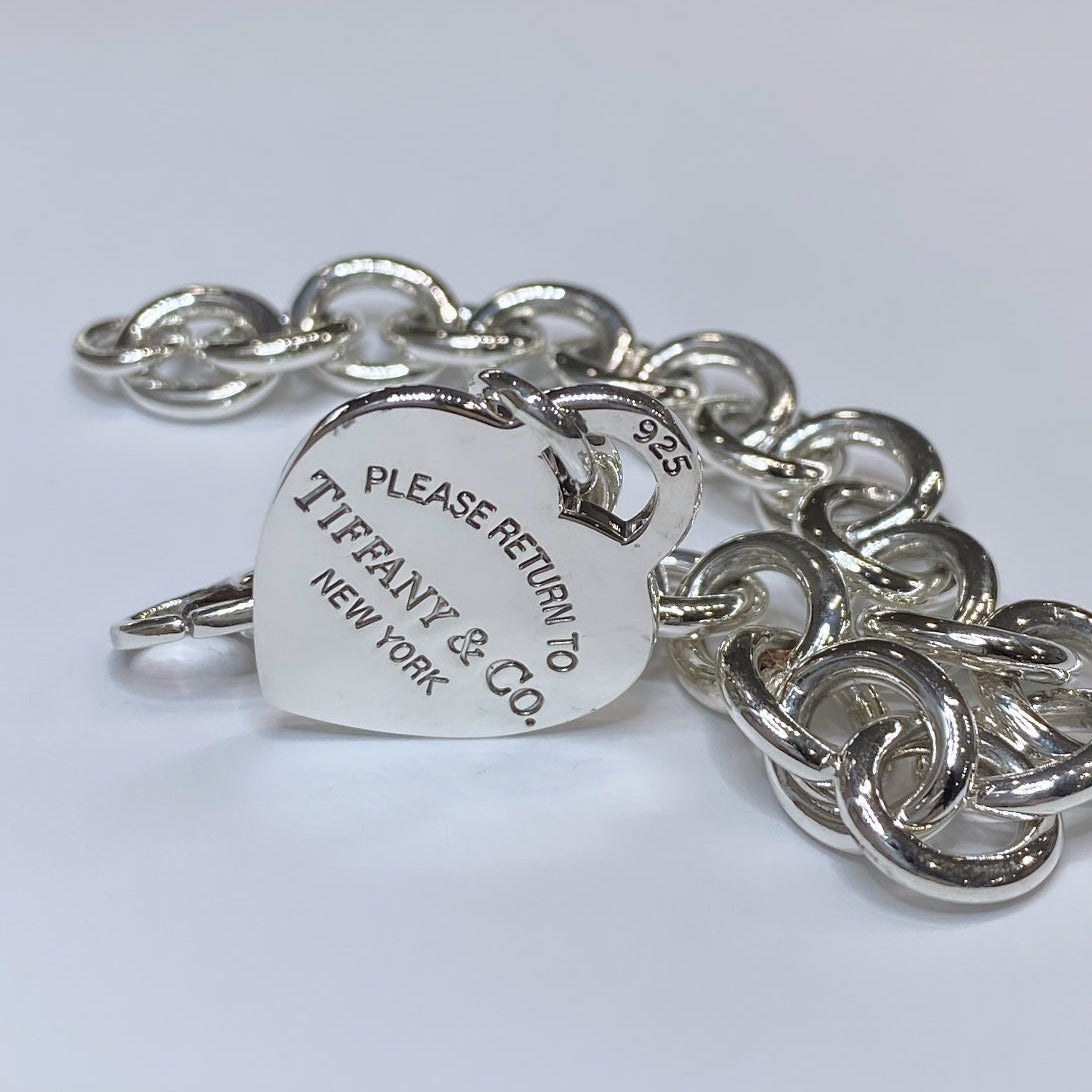 T & Co. 925 Heart Tag Charm Bracelet