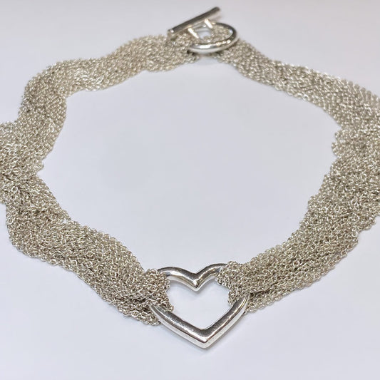 T & Co. 925 Open Heart Mesh Necklace 15.75"