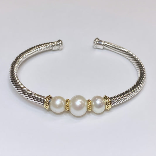 D.Y. 925 & 18k Freshwater Pearls Cable Bracelet