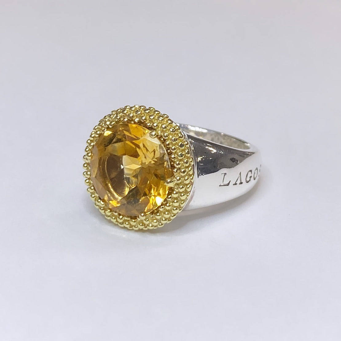 Lagos 925 & 18k Halo Citrine Caviar Ring