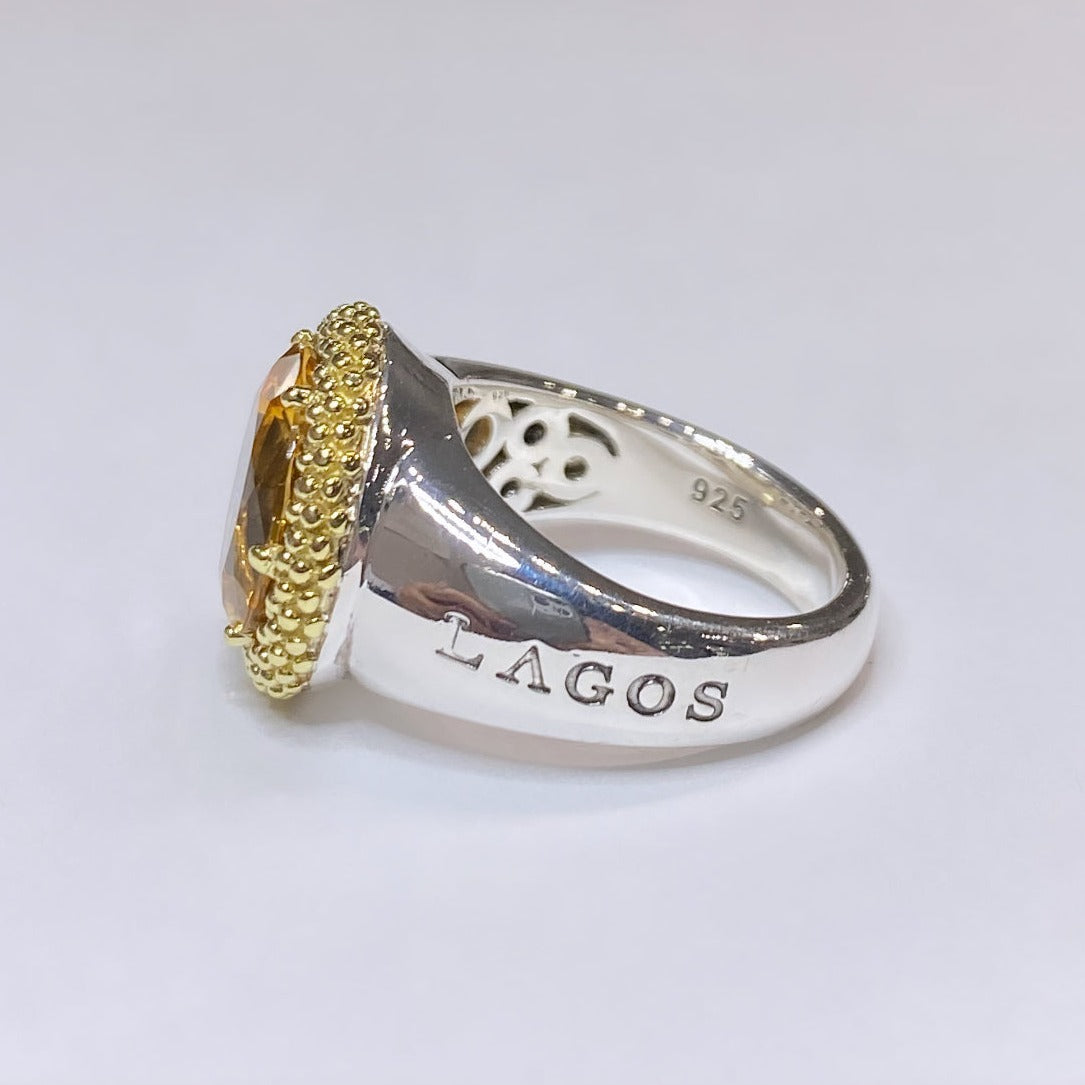 Lagos 925 & 18k Halo Citrine Caviar Ring