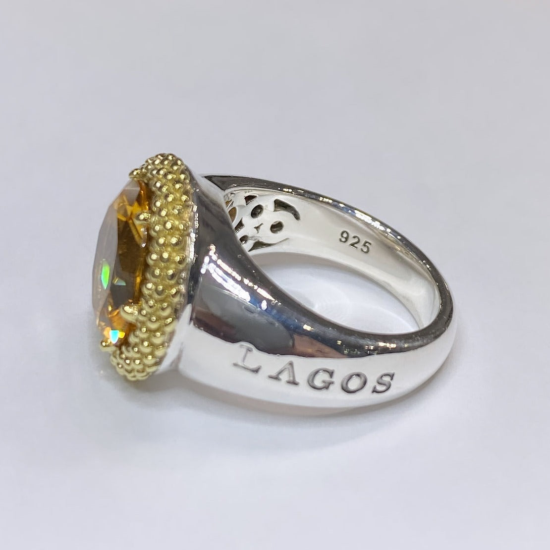 Lagos 925 & 18k Halo Citrine Caviar Ring