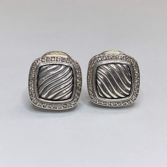 David Yurman Diamond Halo Sculpted Cable Earrings