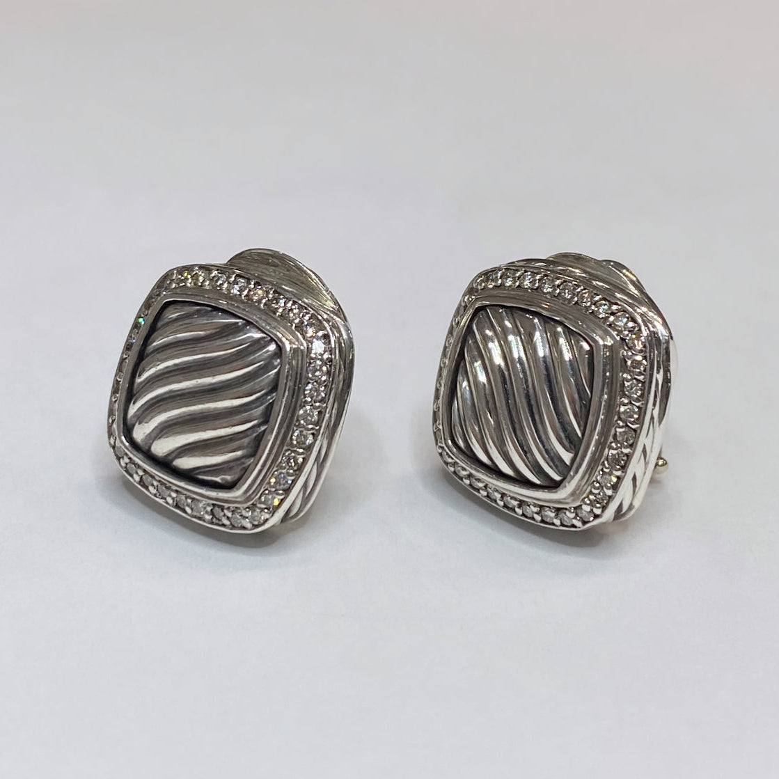 David Yurman Diamond Halo Sculpted Cable Earrings