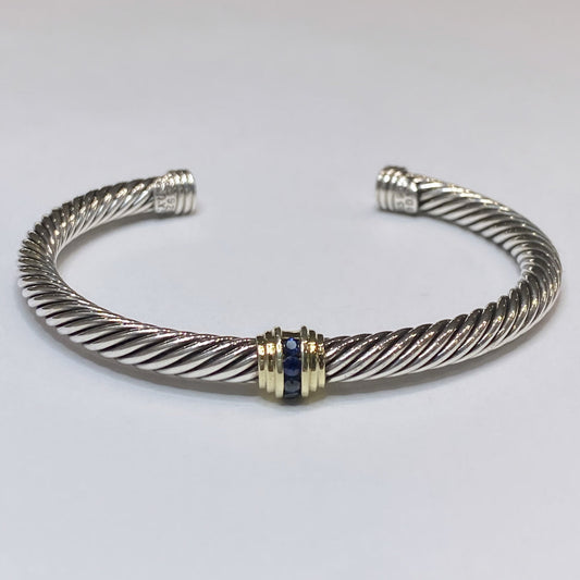 David Yurman Single Sapphire Station Cuff Bracelet