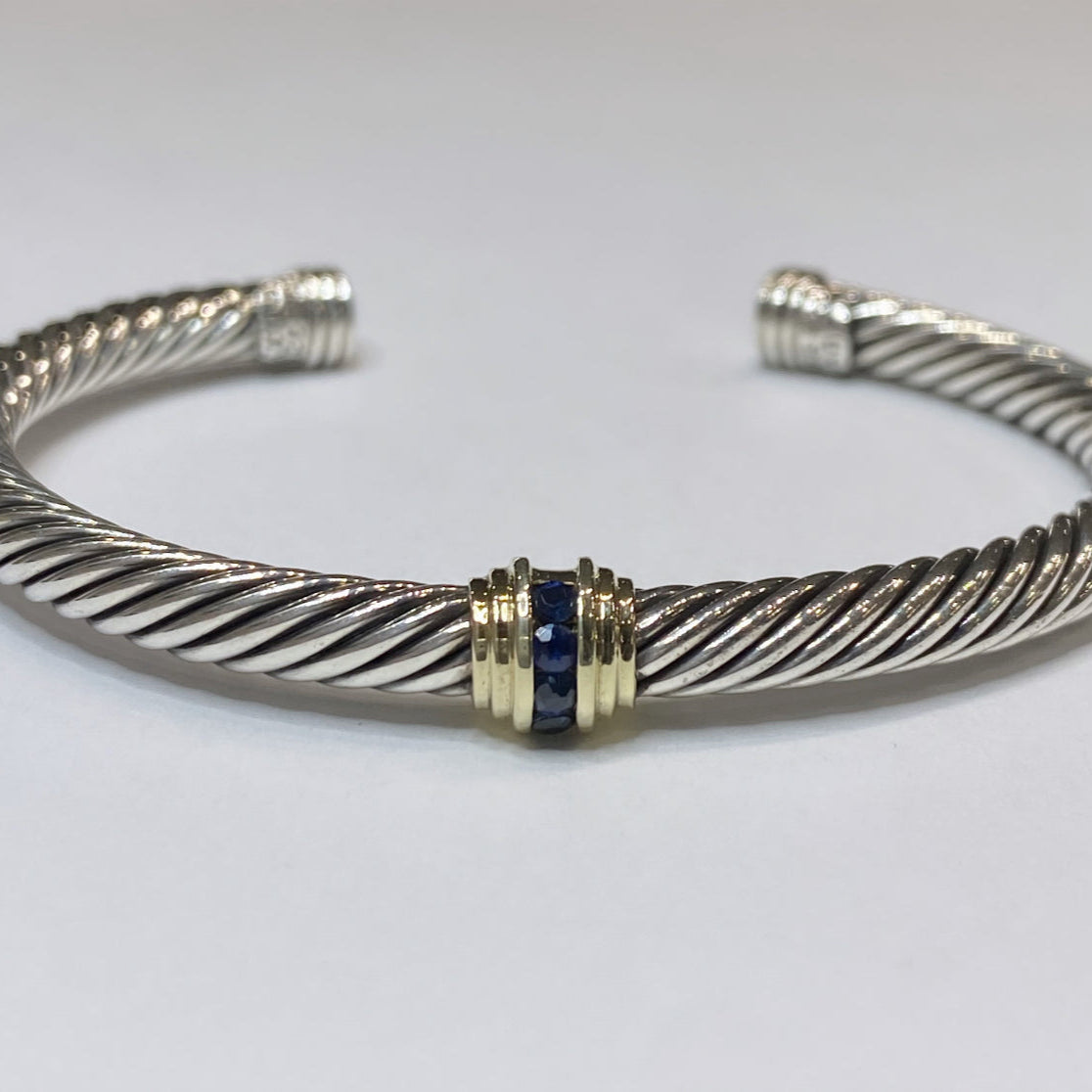 David Yurman Single Sapphire Station Cuff Bracelet