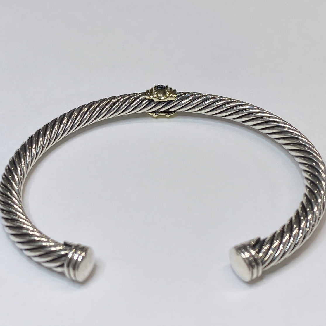 David Yurman Single Sapphire Station Cuff Bracelet