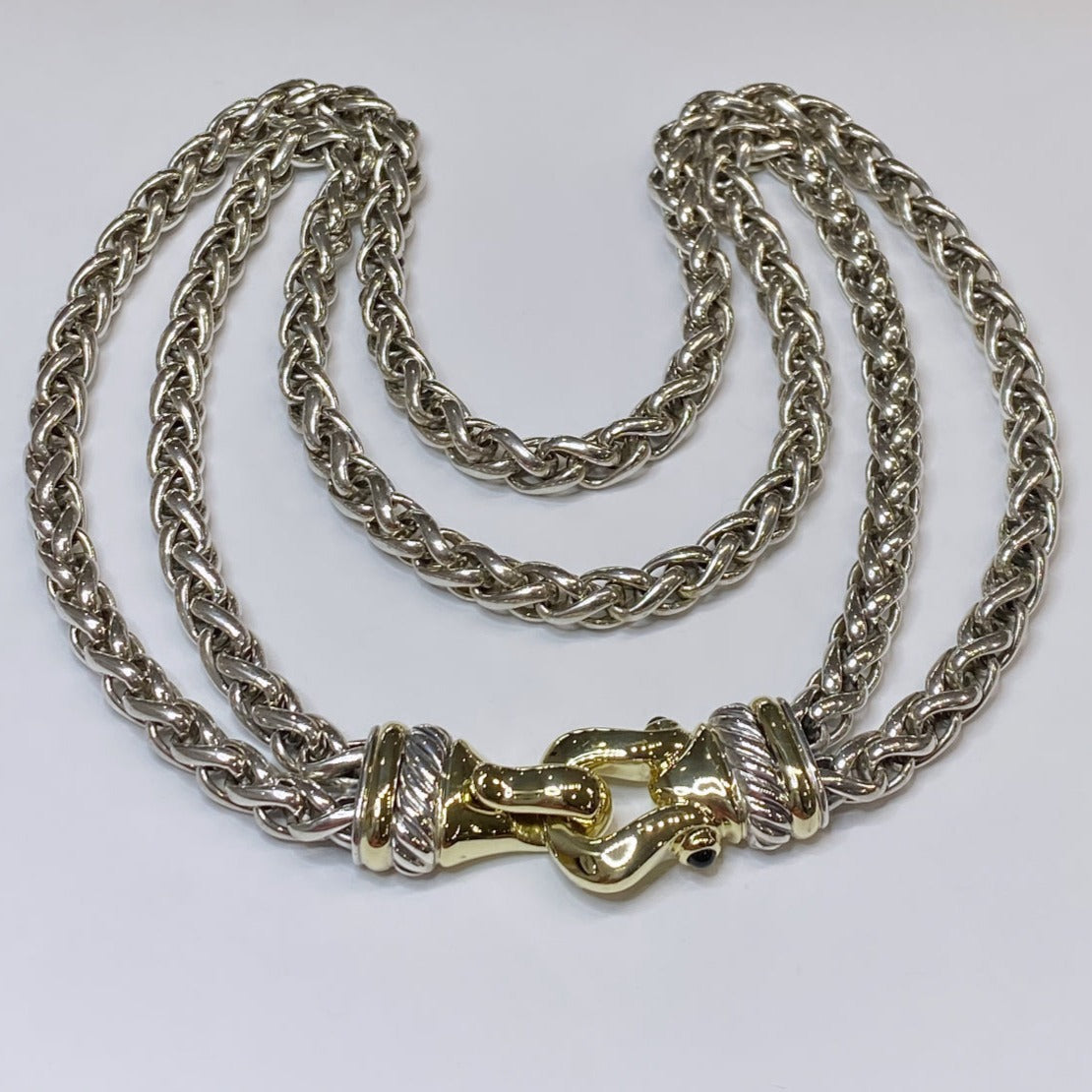 David Yurman 925 & 14k Double Chain Buckle Necklace