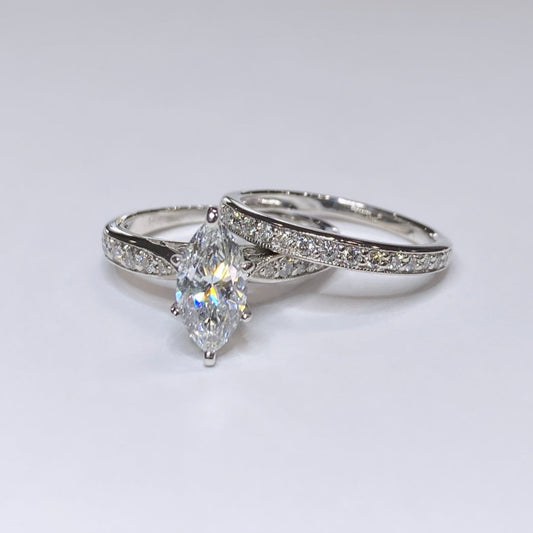1.06ct Marquise Shape Diamond Bridal Set 14k