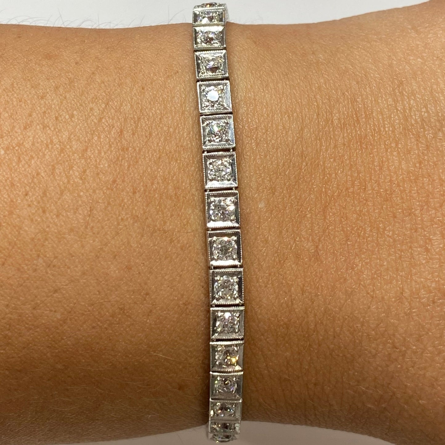Platinum Euro Cut Diamond Tennis Bracelet