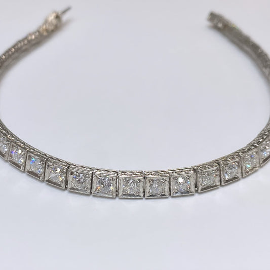 Platinum Euro Cut Diamond Tennis Bracelet